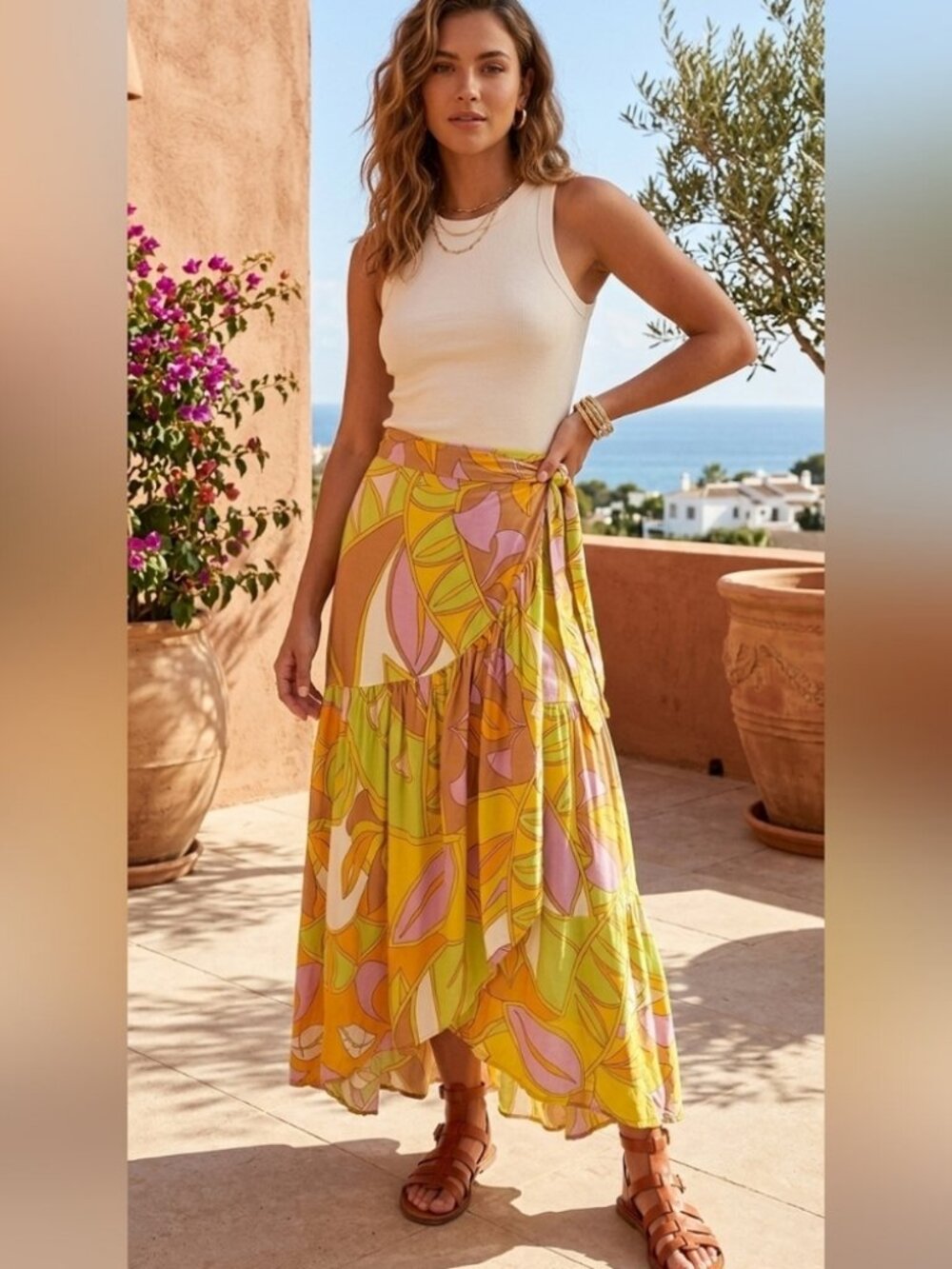 Rachel Zoe Abstract Wrap Maxi Skirt